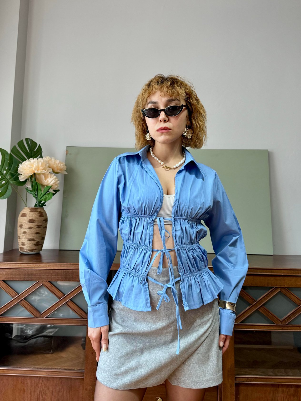 Tasarım Bağlamalı Detaylı Pinterest Poplin Gömlek