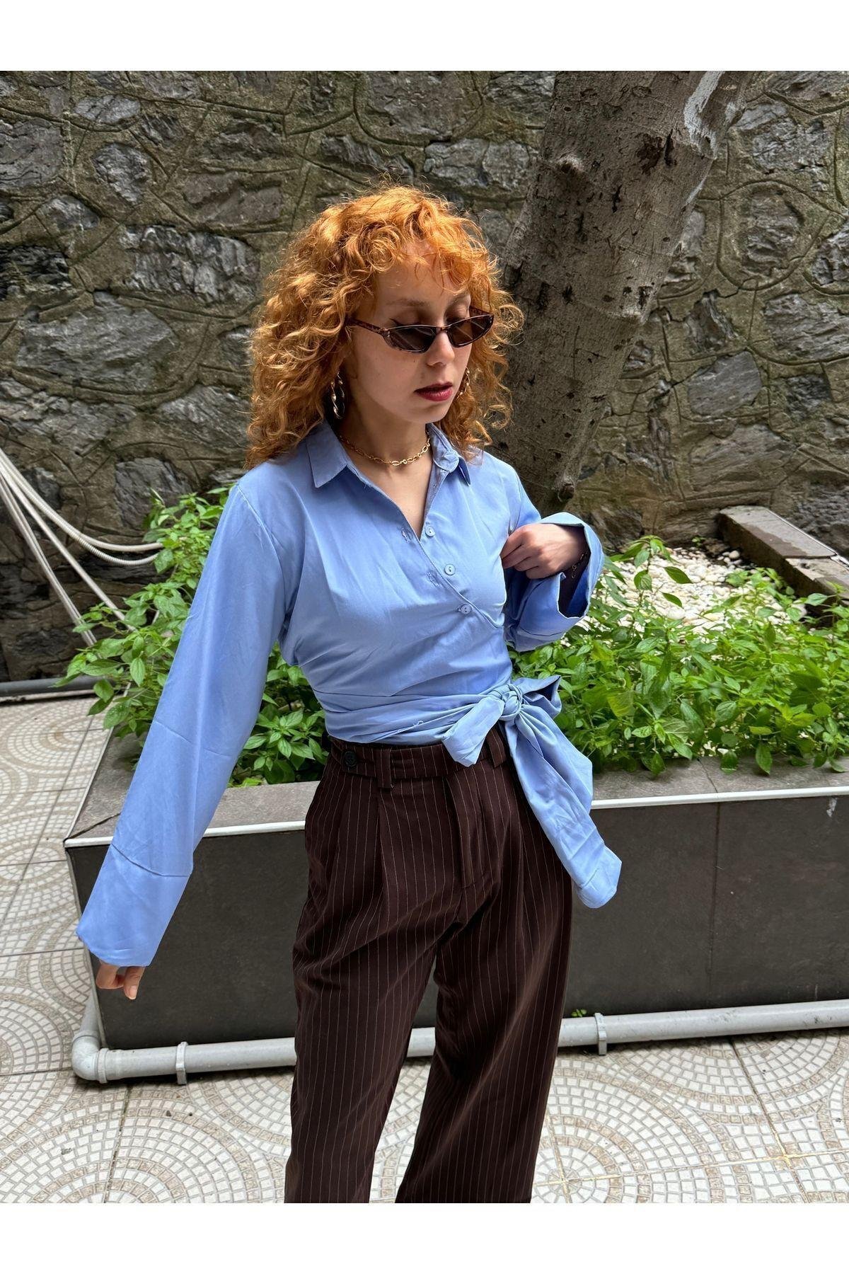 Tasarım Bağlamalı Poplin Gömlek