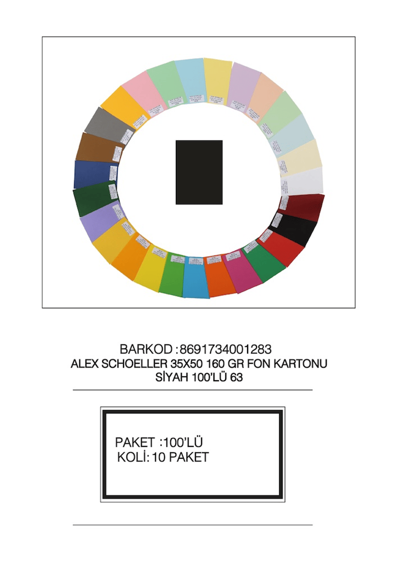 ALEX FON KARTONU 160GR 35X50 SİYAH 100 LÜ 63