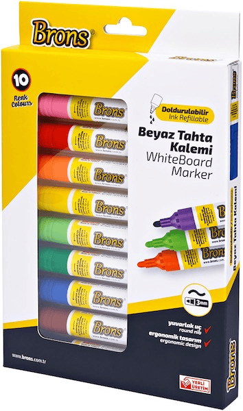 BRONS BEYAZ TAHTA KALEMİ DOLDURULABİLİR 10 LU SET BR-9511