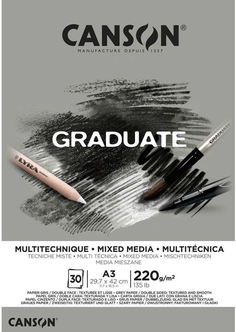 CANSON ÇİZİM BLOĞU GRADUATE MIX MEDIA GREY A3 220 GR 30 SF 400110372