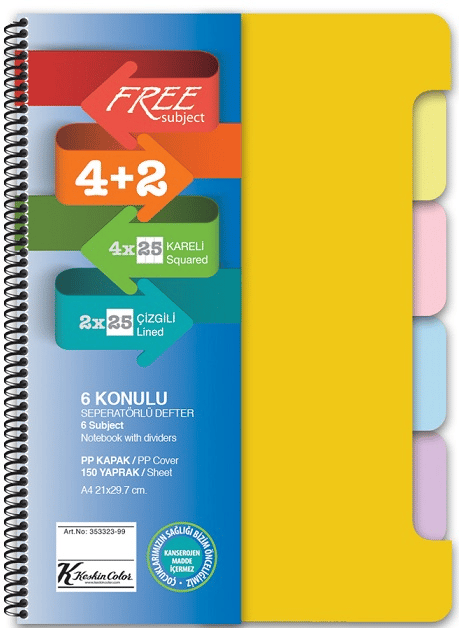 KESKİN DEFTER FREE A4 SUBJECT AYRAÇLI 4+2 X25=150 YP 353331