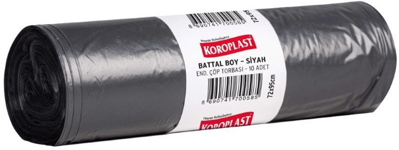 KOROPLAST ÇÖP TORBASI ENDÜSTRİYEL BATTAL SİYAH 72x95 400 GR 10 LU 62 MİC. ST01500480-01500289