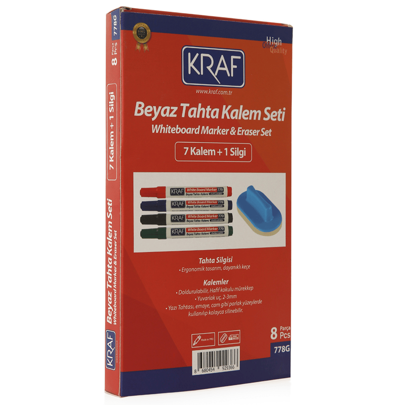 KRAF BEYAZ TAHTA KALEMİ & SİLGİ SET 778G 8 Lİ ( 7+1 Silgi)