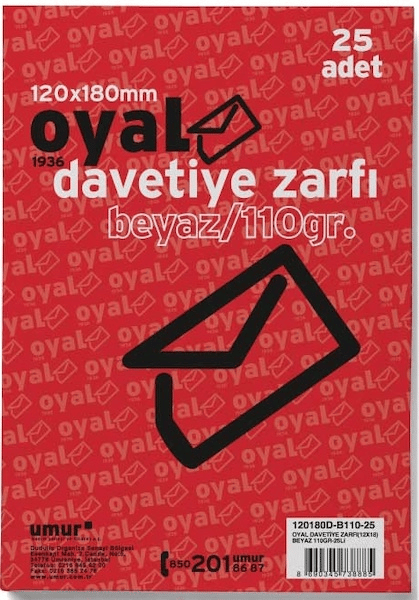 OYAL ZARF DAVETİYE 12x18 110GR BEYAZ 25 Lİ