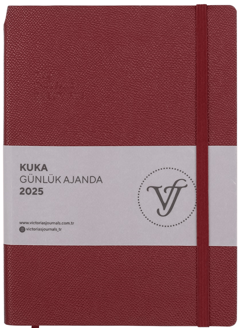 VJ AJANDA 2025 GÜNLÜK A5 KUKA IVORY 80 GR RENKLİ KENAR LASTİKLİ KAHVERENGİ 416 SF. 124-1470