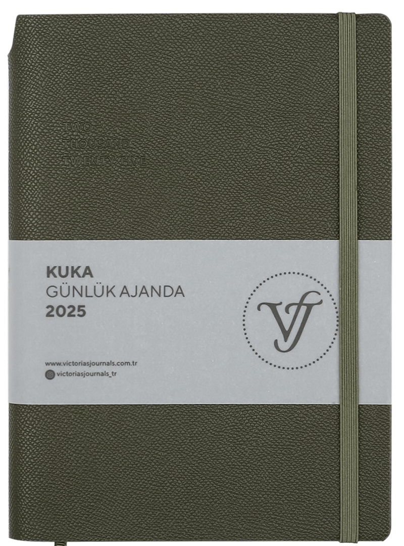 VJ AJANDA 2025 GÜNLÜK A5 KUKA IVORY 80 GR RENKLİ KENAR LASTİKLİ PETROL YEŞİLİ 416 SF. 124-1462