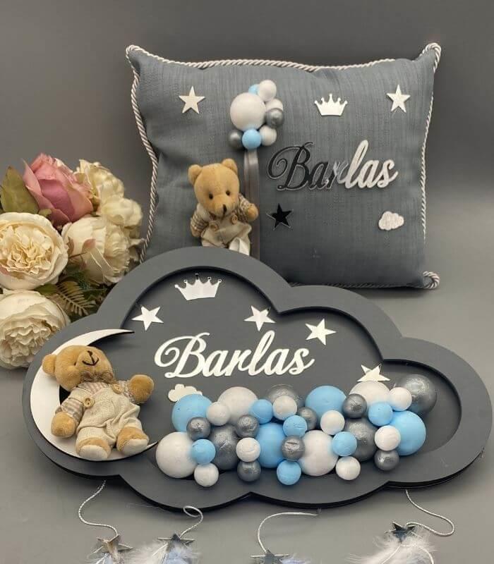 Bulut Bebek Kapı Süsü Takı Yastığı Set-Gri
