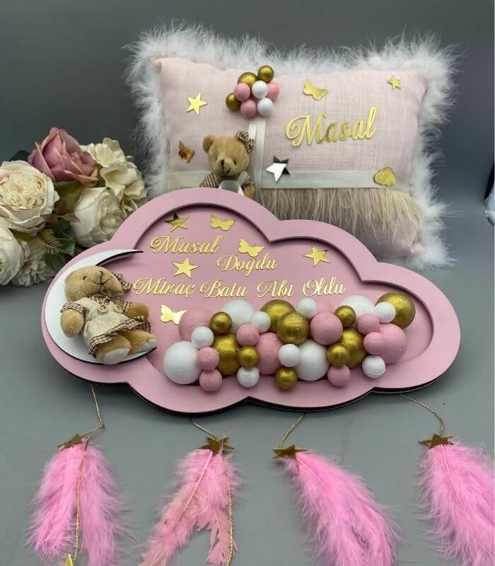 Bulut Bebek Odası Kapı Süsü Takı Yastığı Seti