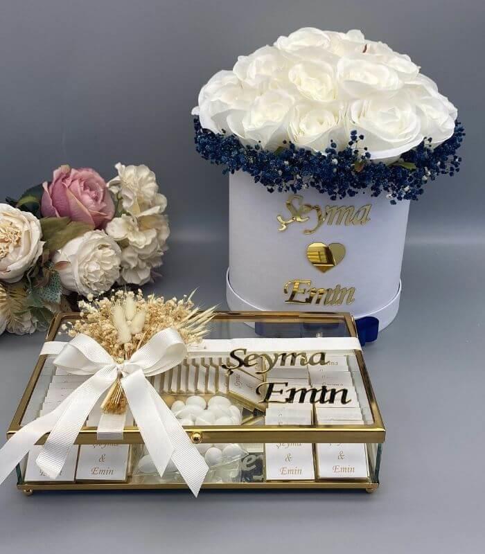 Kutuda İsteme Çikolatası ve Çiçek Buketi Seti
