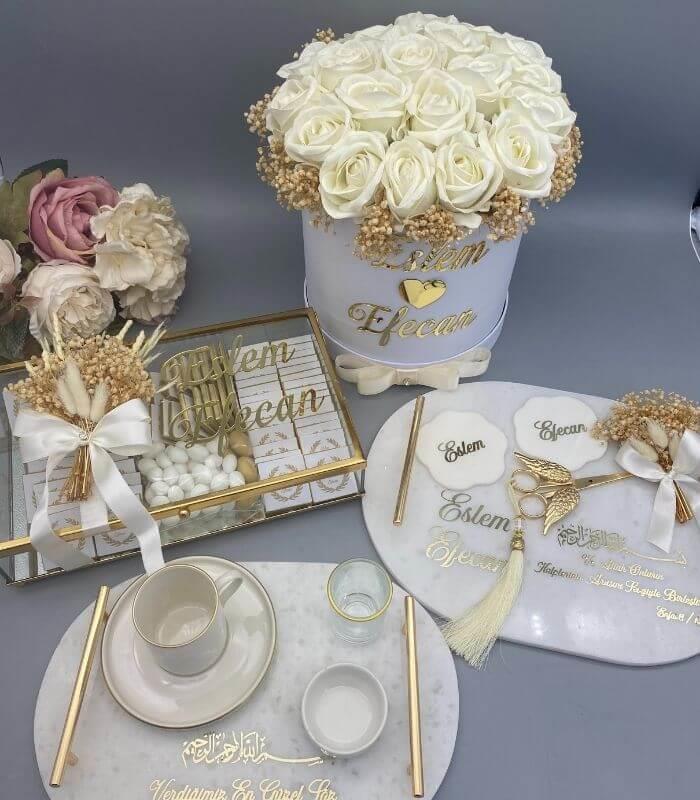 Nişan Çiçek, Çikolata, Tepsi 4'lü Set