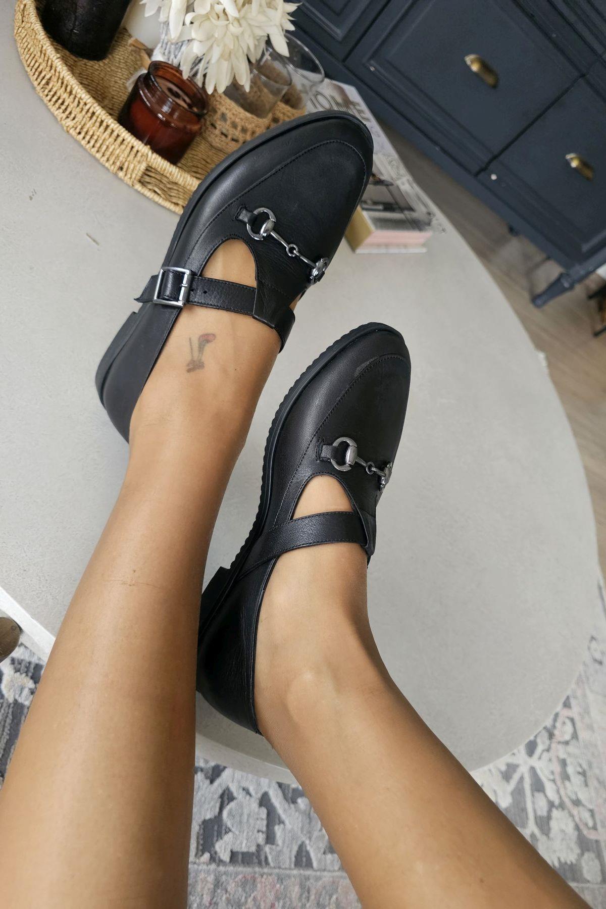 06T 103 Topukla Kadın Toka Detaylı Loafer Deri Babet