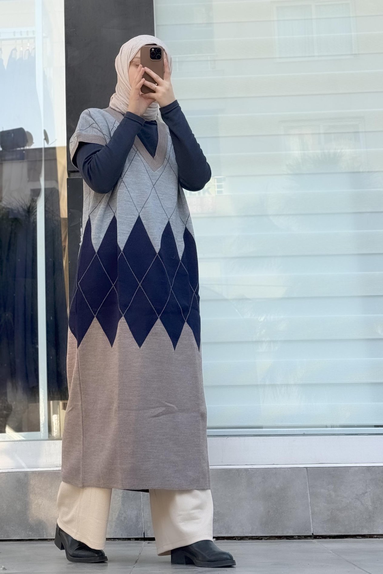 ANDE TESETTÜR, Süveter Tunik, Süveter Tunik- Baklava desen lacivert