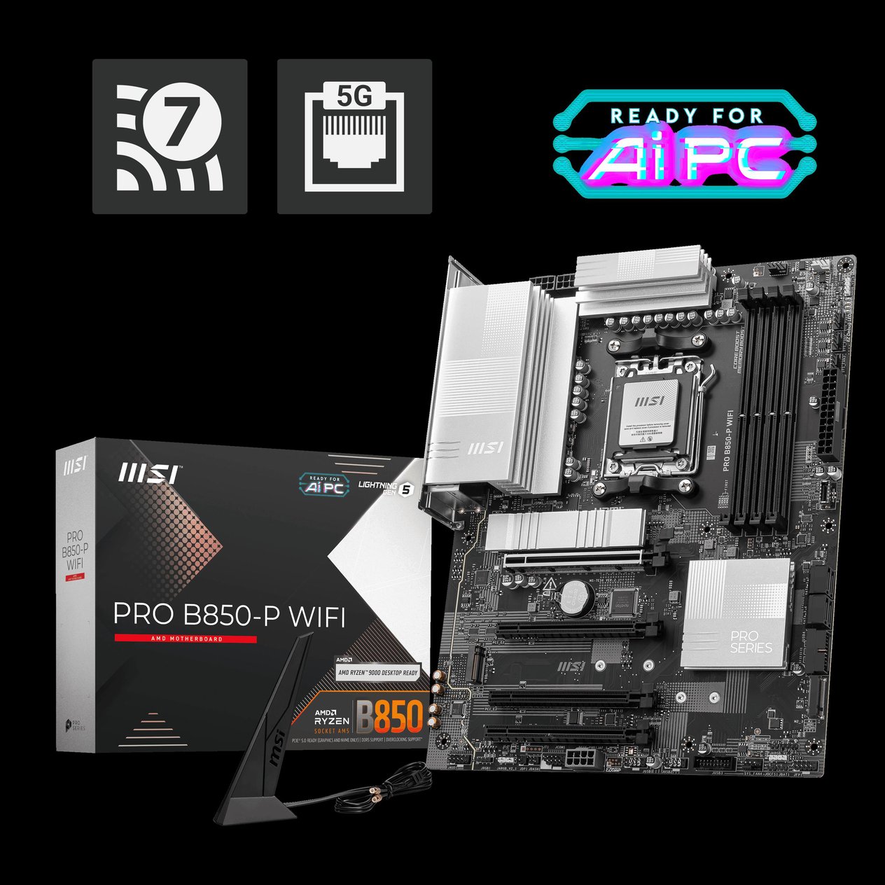 MSI MB PRO B850-P WIFI AM5 DDR5 8200MHZ(OC) HDMI 3x M.2 USB 10Gbs 5G LAN WI-FI 7 ATX