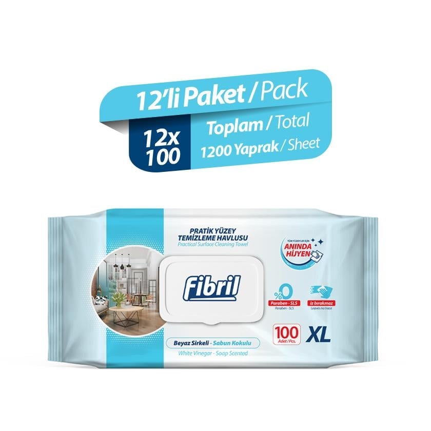 Fibril Pratik Yüzey Temizleme Havlusu Sabun Kokulu  12 Paket 1200 Yaprak