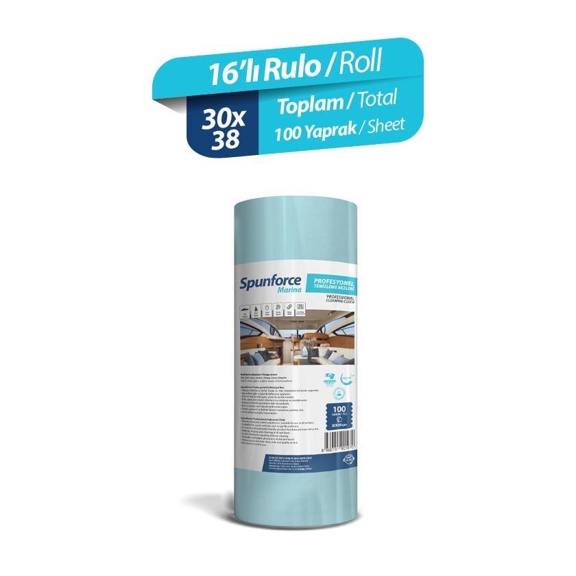 Spunforce Marina / Profesyonel Temizlik Bezleri 100 Yaprak Turkuaz 16lı Rulo