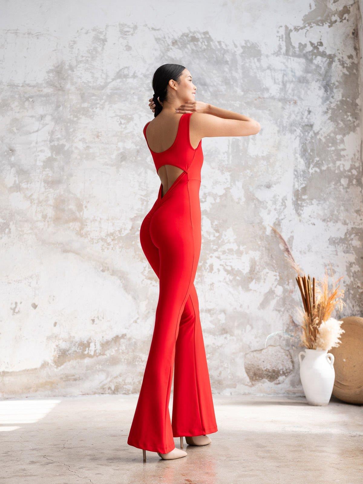 İspanyol Scrunch Butt Jumpsuit Kırmızı Renk 1502