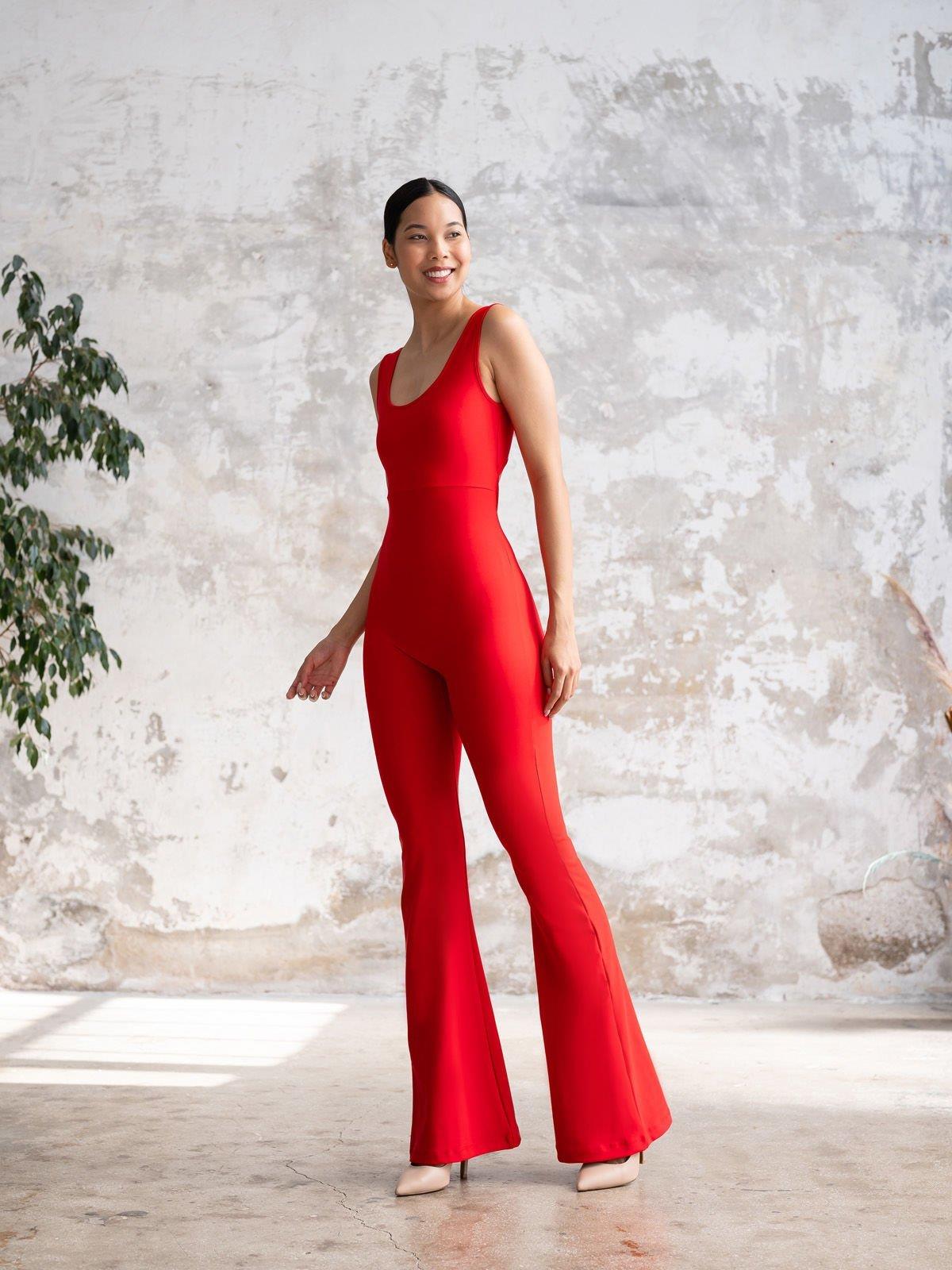 İspanyol Scrunch Butt Jumpsuit Kırmızı Renk 1502