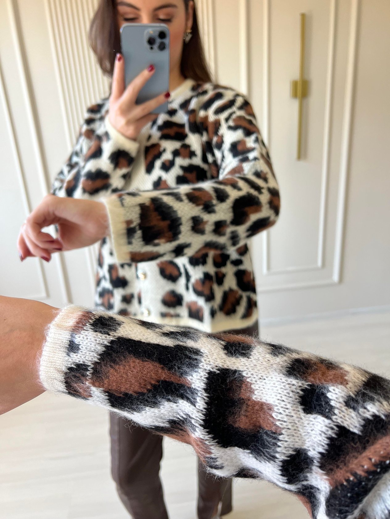 Leopar desen yumoş hırka