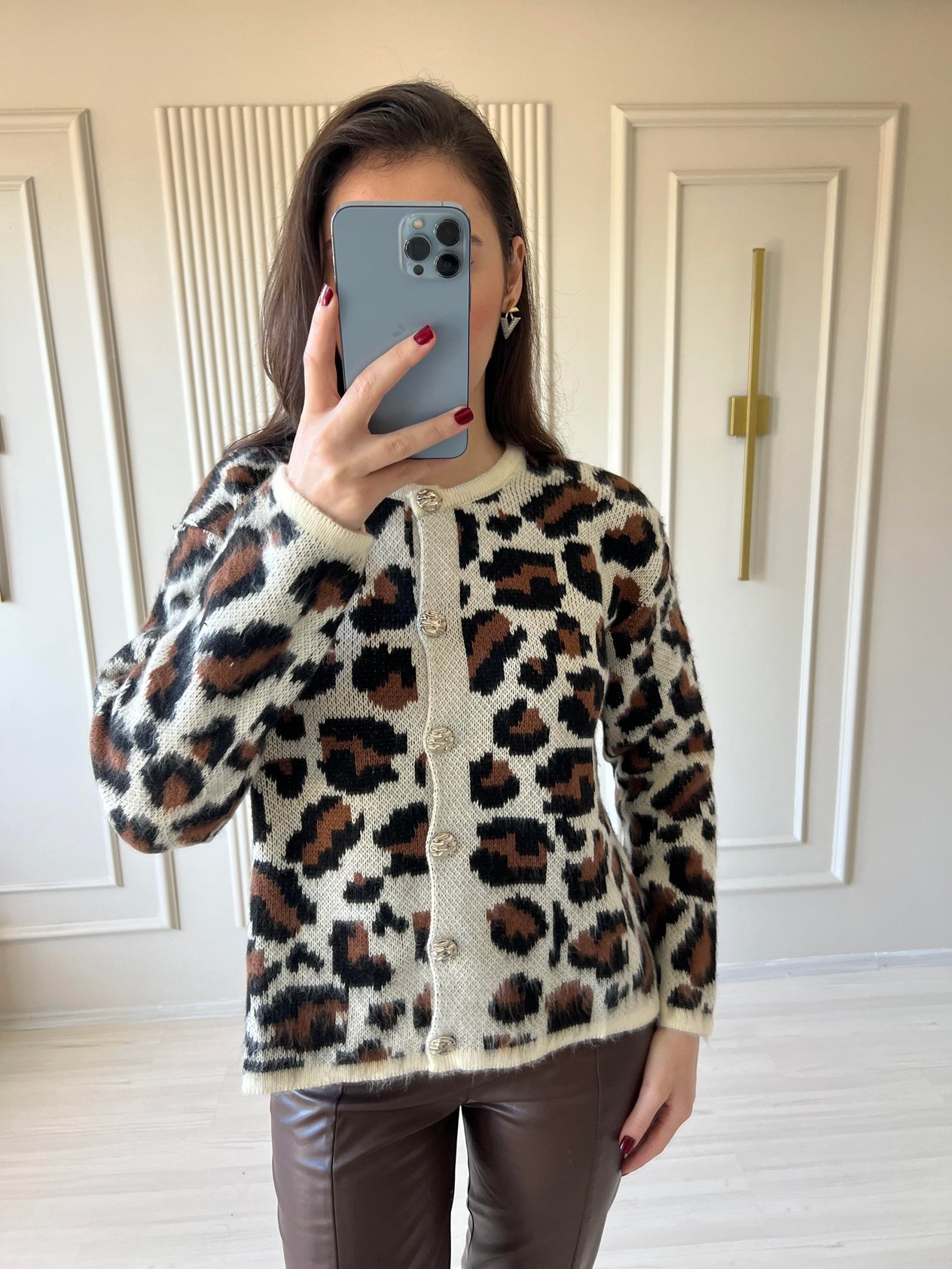 Leopar desen yumoş hırka
