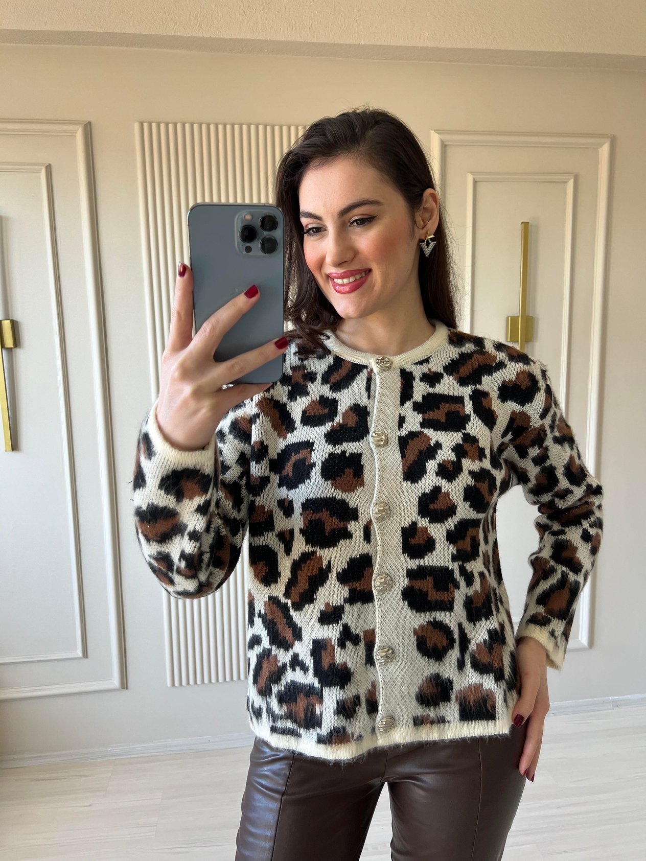 Leopar desen yumoş hırka