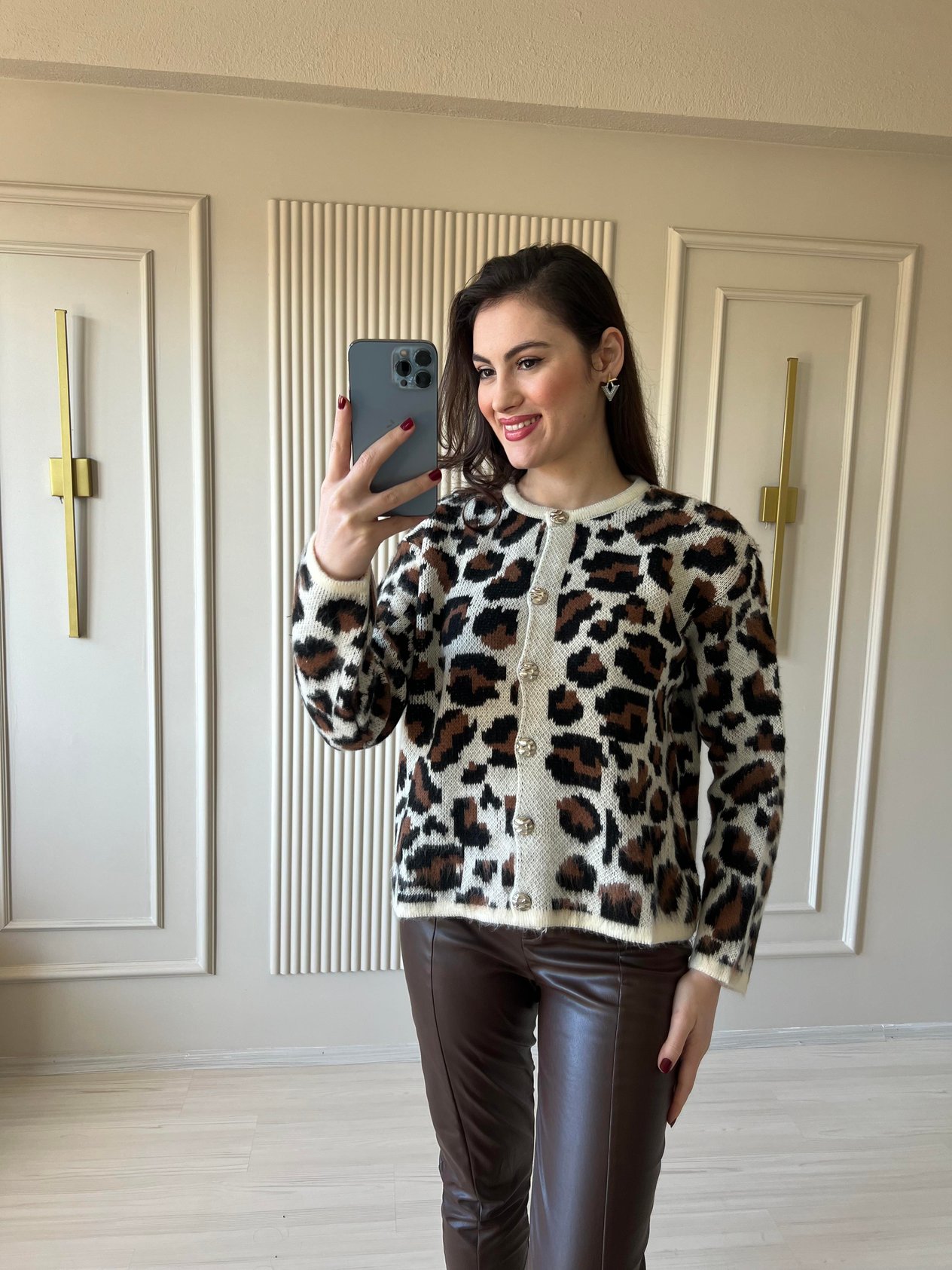 Leopar desen yumoş hırka