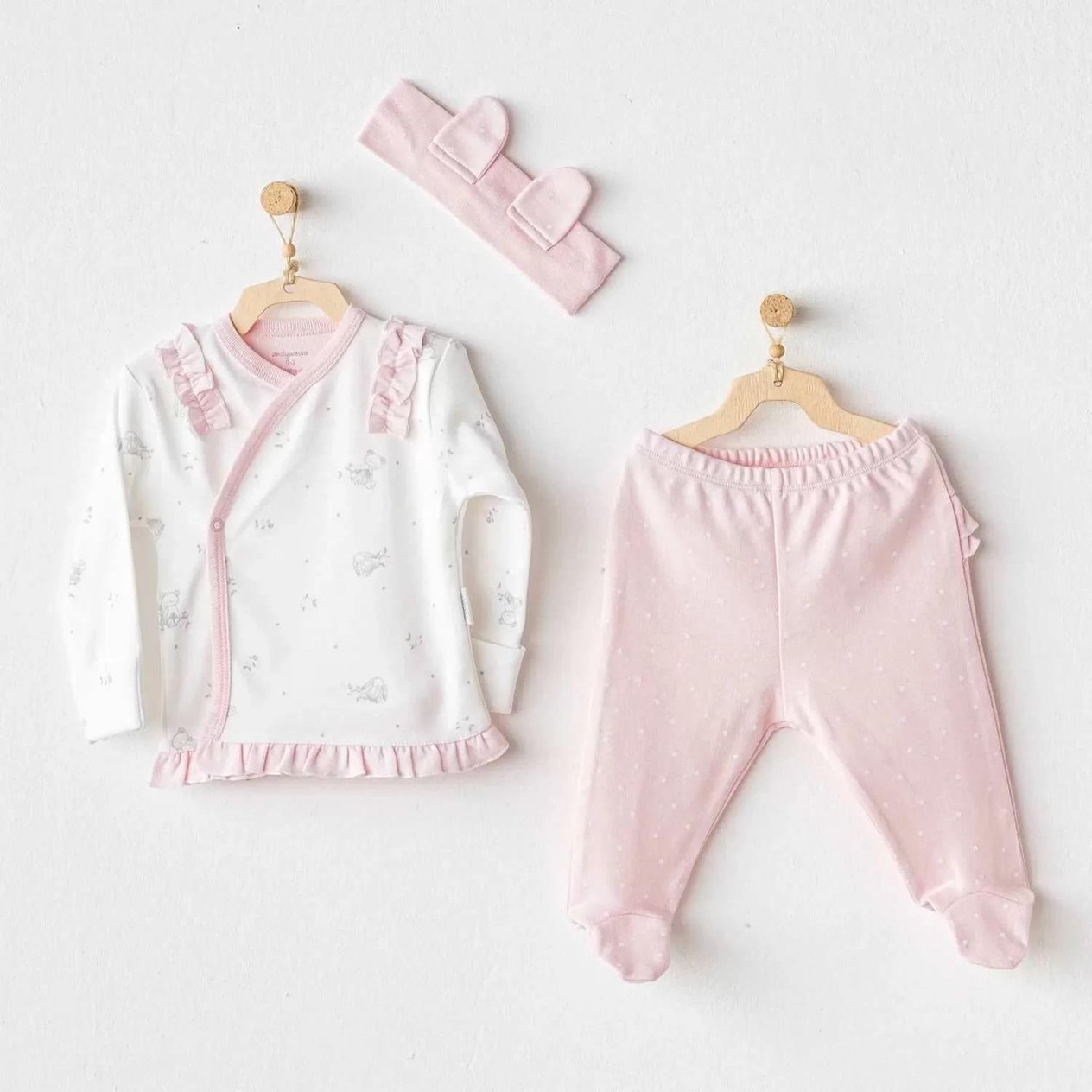Cuddly Bunny Bear 3'lü Zıbın Set Pink
