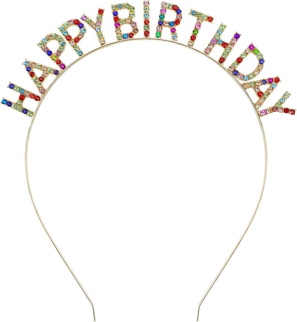 Nessiworld   Rengarenk Kristal Taşlı Ekstra Lüks Gümüş Kaplama Happy Birthday Taç 16x17 cm