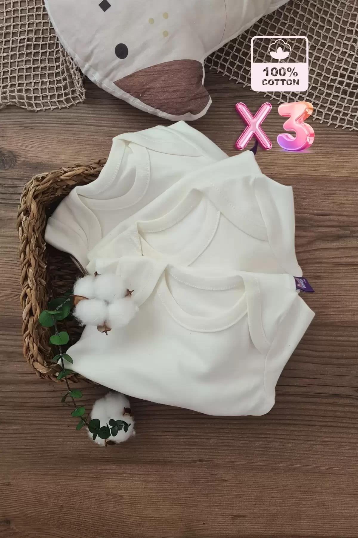 Unisex % 100 Pamuk Uzun Kol 3 Adet Bebek Ve Çocuk Body