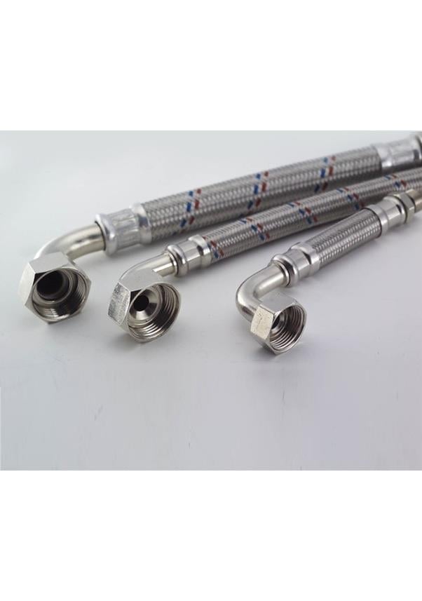 Mpex 1/2 E-3/8 Paslanmaz Çelik Örgülü Dirsekli Flexıble Bağlantı 30 Cm
