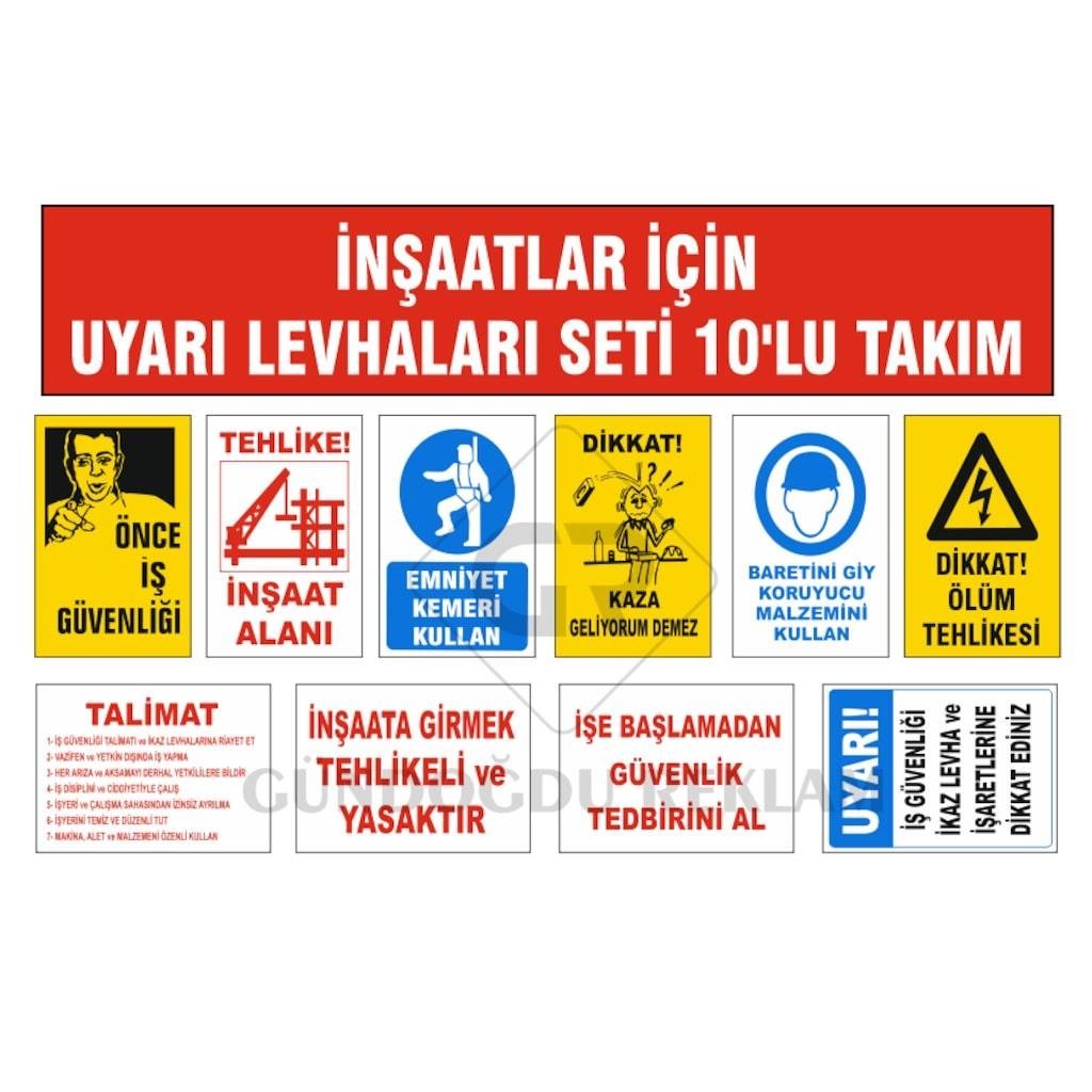 İnşaatlar Için Uyarı Levhaları Seti 10 Adet
