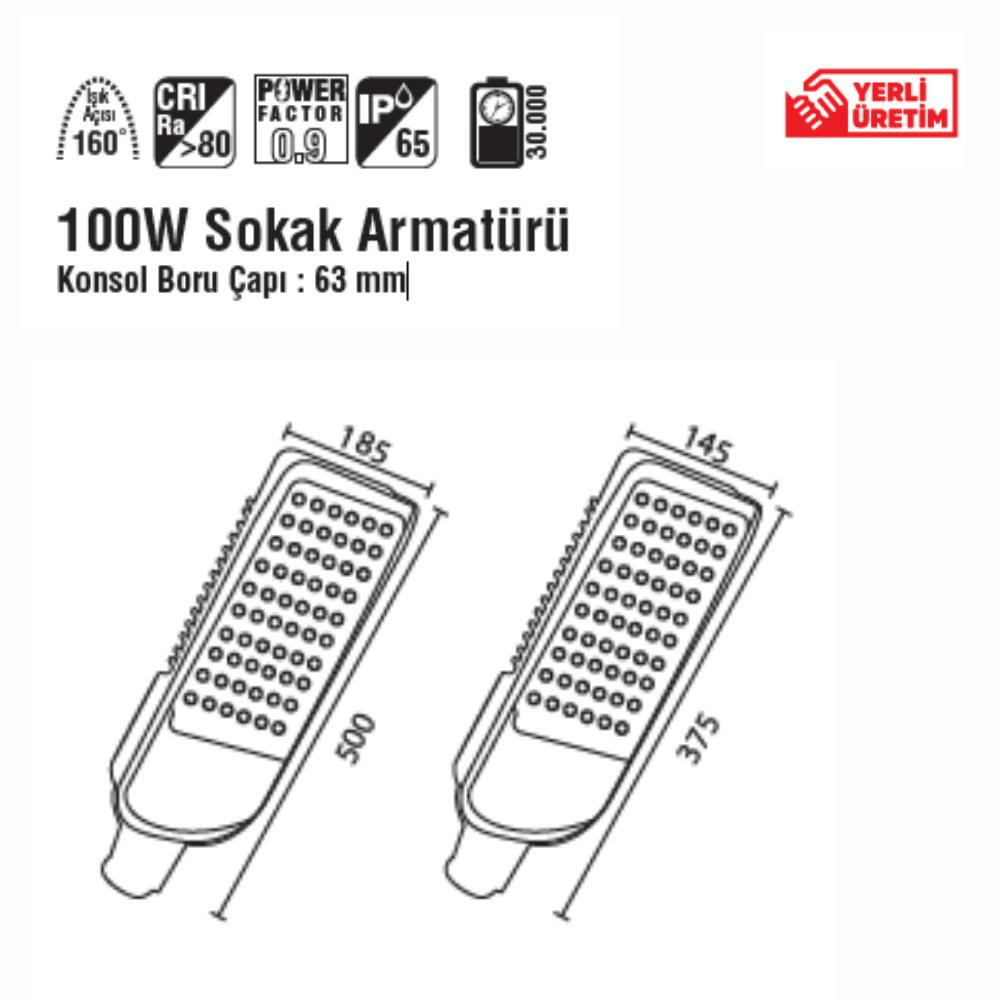 Luster 100W Sokak Armatürü 6500K 10000 Lümen Beyaz Işık