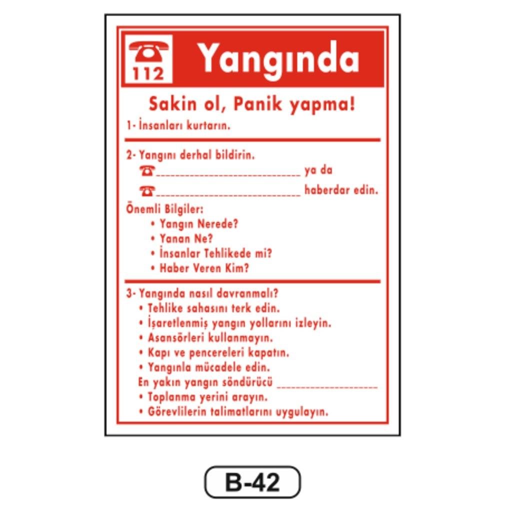 Yangında Sakin Ol Talimatı Levhası