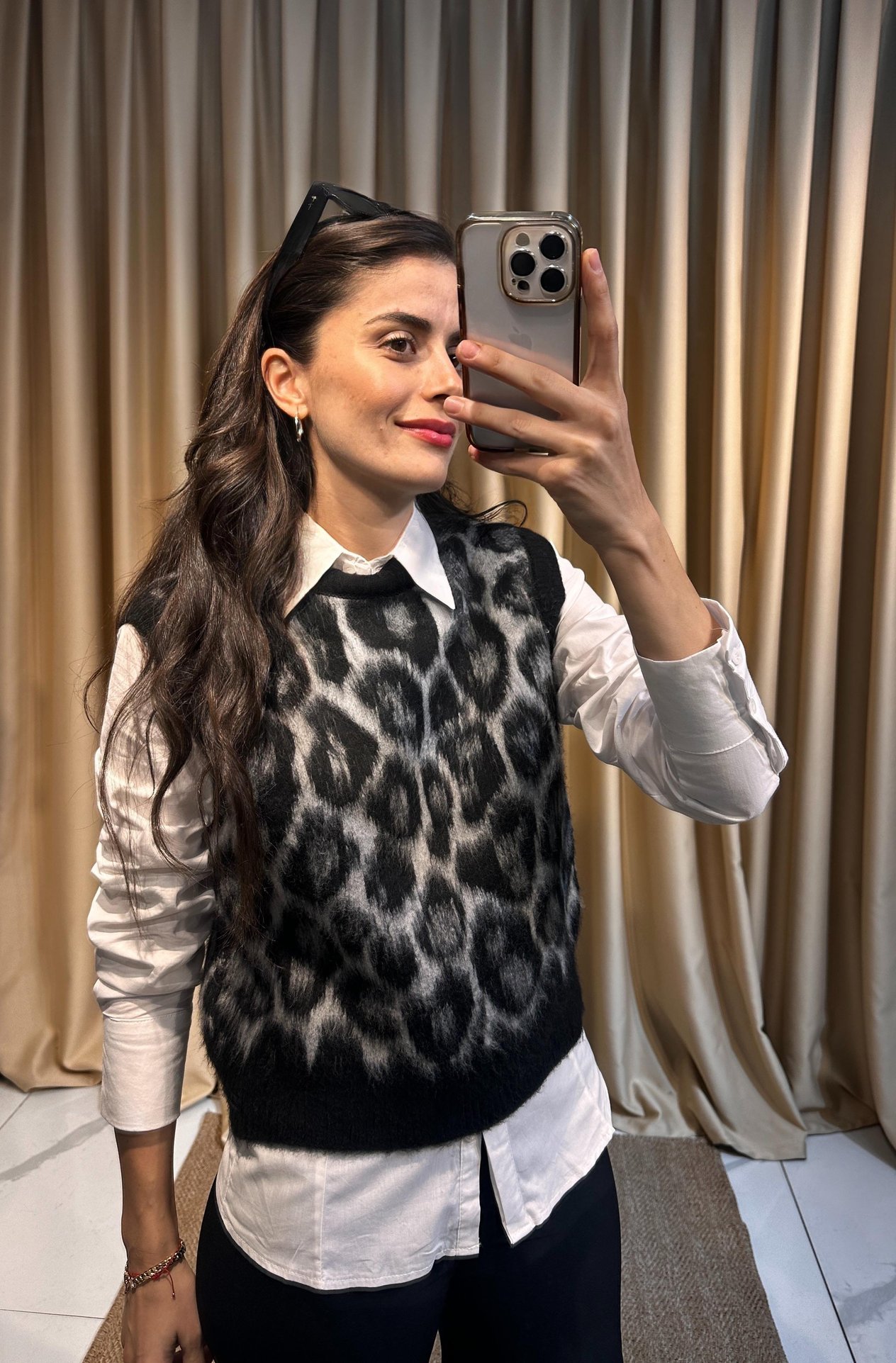 Leopar Desen Siyah Süveter