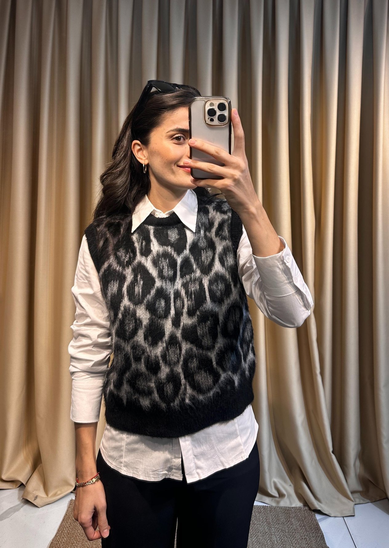 Leopar Desen Siyah Süveter