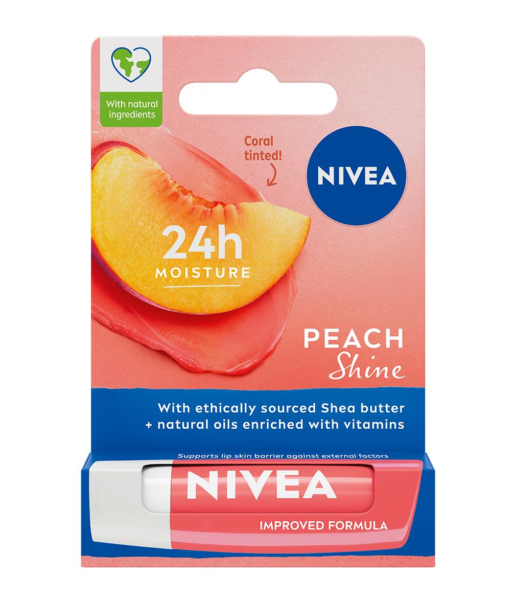 NIVEA - Dudak Bakımı - Şeftali - Coral - Dudak Bakım Kremi - Doğal Yağlar  ve Shea Yağı ile Zenginleştirilmiş Geliştirimiş Formül - Mercan Rengi - 4.8g - 24 Saat Nemlendirme 