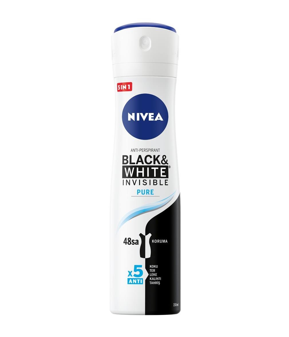 NIVEA Women - Kadın Deodorant - Black & White Invisible Pure Kadın Sprey Deodorant 150 ML -- 48 saate Kadar Terlemeye Karşı Koruma, Çamaşırlarınızda İz Bırakmayan Kusursuz Görünüm