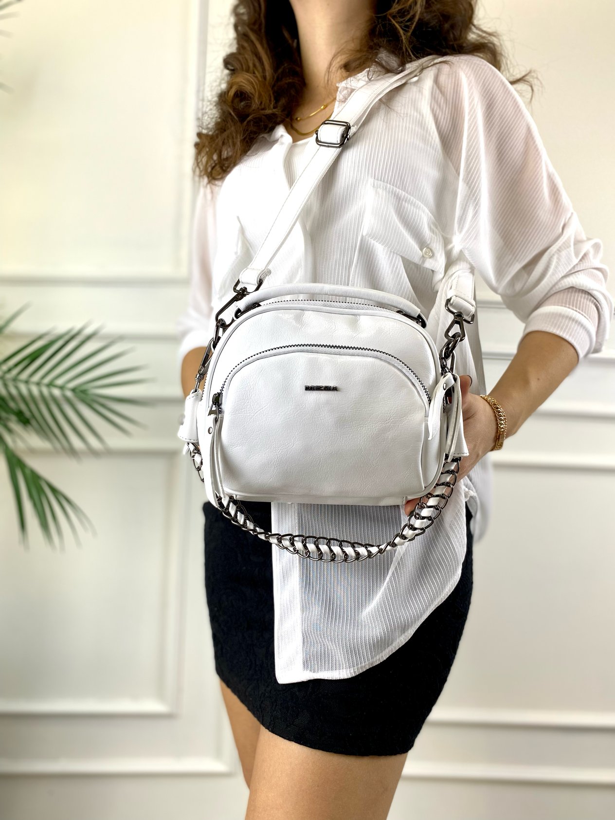 Mega Bag Premium Kalite Omuz Ve Kol Askılı Beyaz Kadın Çanta