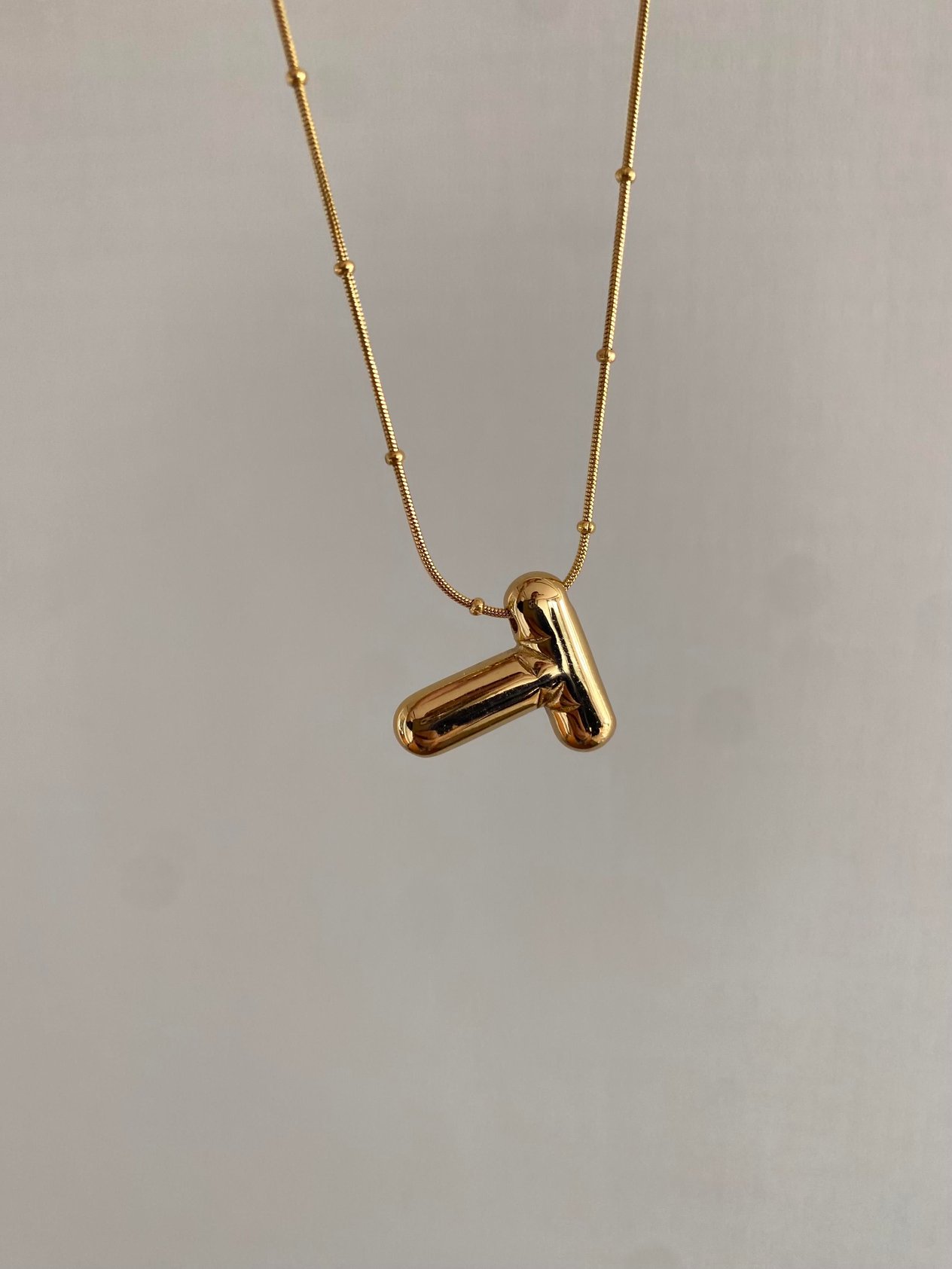 Bubble Harf Kolye Çelik Harf Kolye T Harf Kolye Gold
