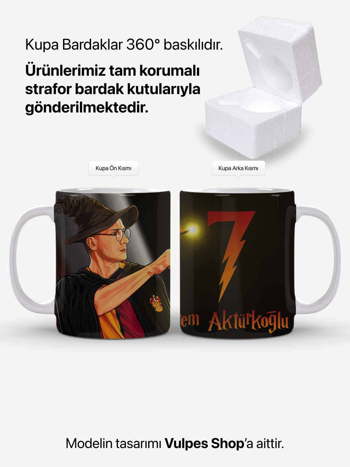 Kerem Baskılı Porselen Kupa Bardak