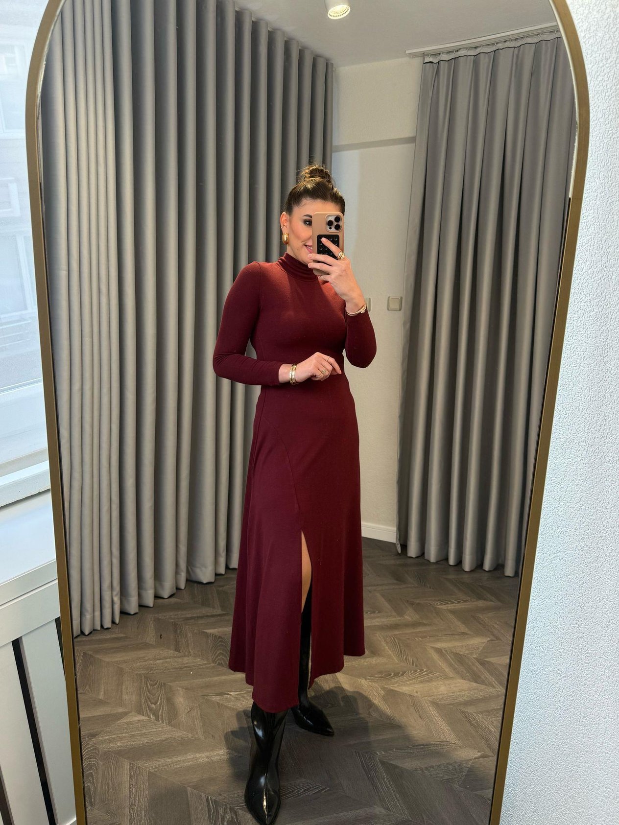 Bordo Midi Boy Elbise