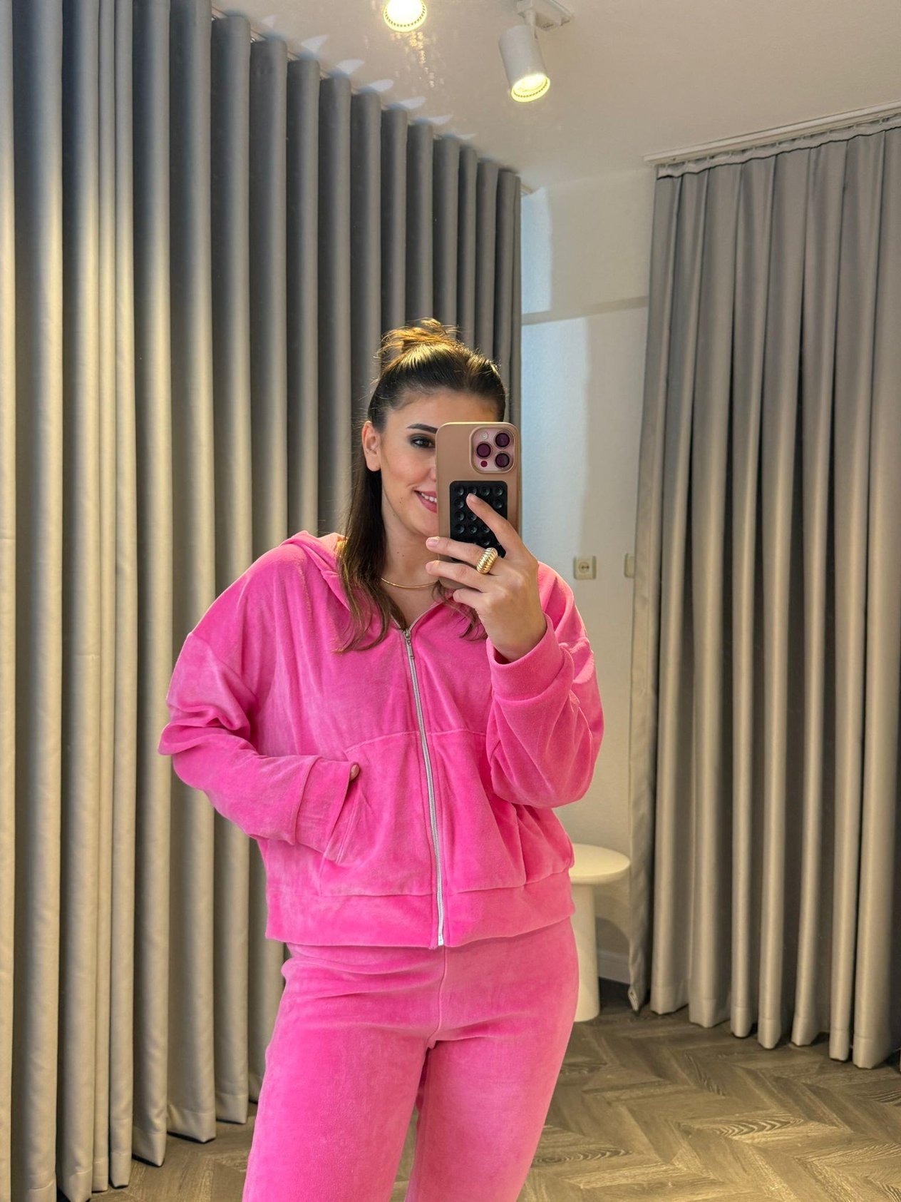 Pembe Kadife Kumaş Takım