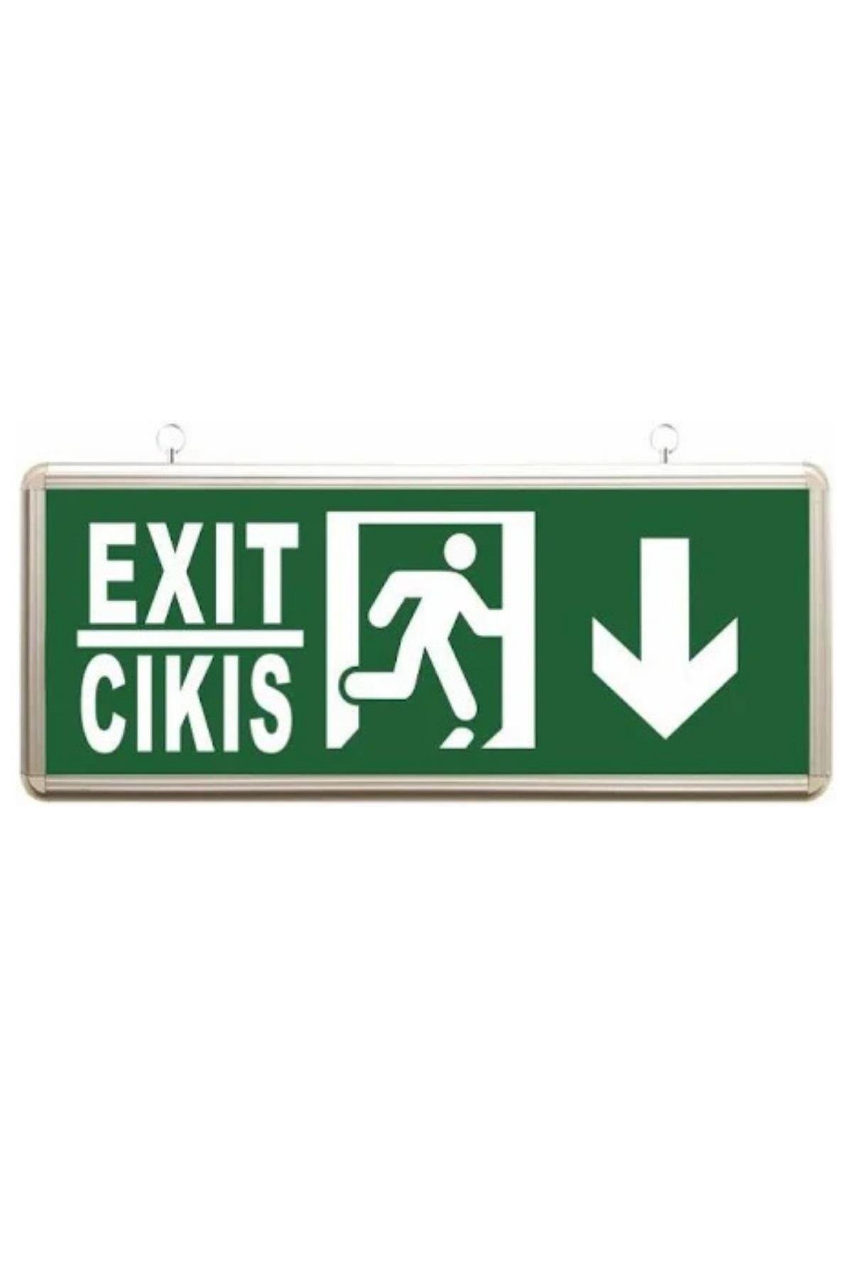 Acil Çıkış Exit Tabela Aşağı Yön Armatür Ledli 3 Saat Akülü