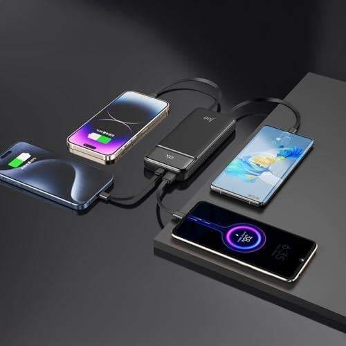10000mAh 22.5W Led Ekranlı Lightning ve Type-C Kablolu Powerbank Taşınabilir Hızlı Şarj Cihazı Siyah