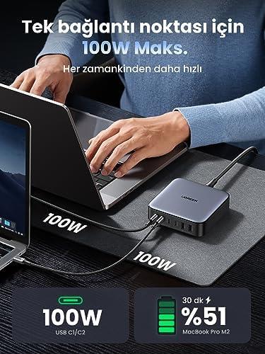 200W USB C Şarj Cihazı 100W + 100W 6 Bağlantı Noktalı PD Şarj Cihazı GaN II PPS MacBook Pro/Air iPhone iPad Pro ile uyumludur.