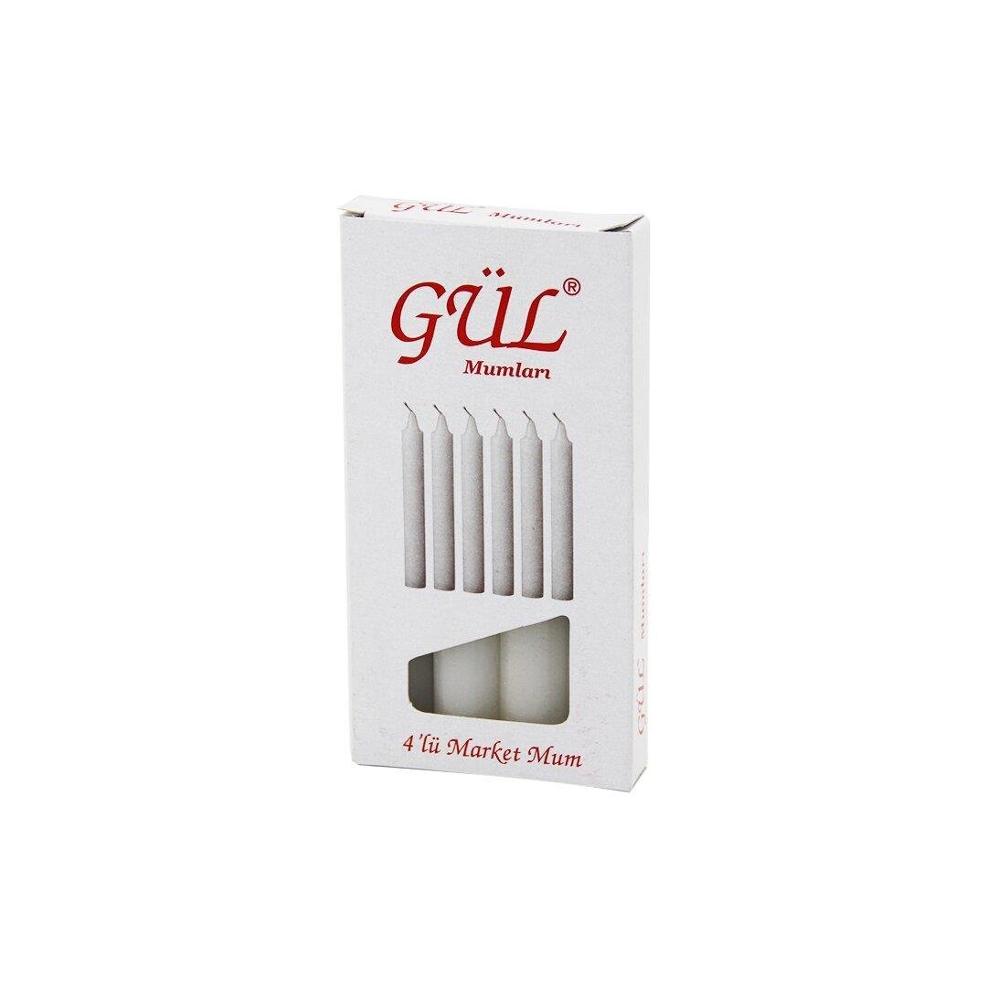 4PCS - İNCE   ÇAP=1.6CM - UZUNLUK=12CM   BEYAZ KLASİK  MARKET MUM