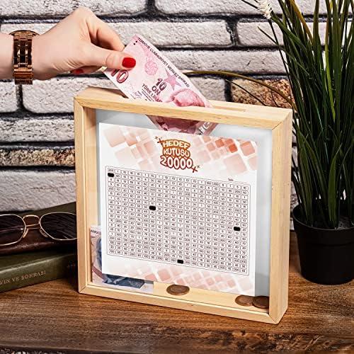 Amaçlı Parabox Ahşap Hedef Kutusu - Akrilik Ön Yüzey, Kolay Para Çıkarma, 3 Hedef Stickerlı, Duvara Asılabilir ve Masaüstü Kullanım