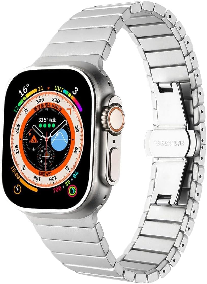 ​​​Apple İle Uyumlu Watch Ultra 42/44/49mm Kordon KRD-79 Metal Strap Kayış Gri