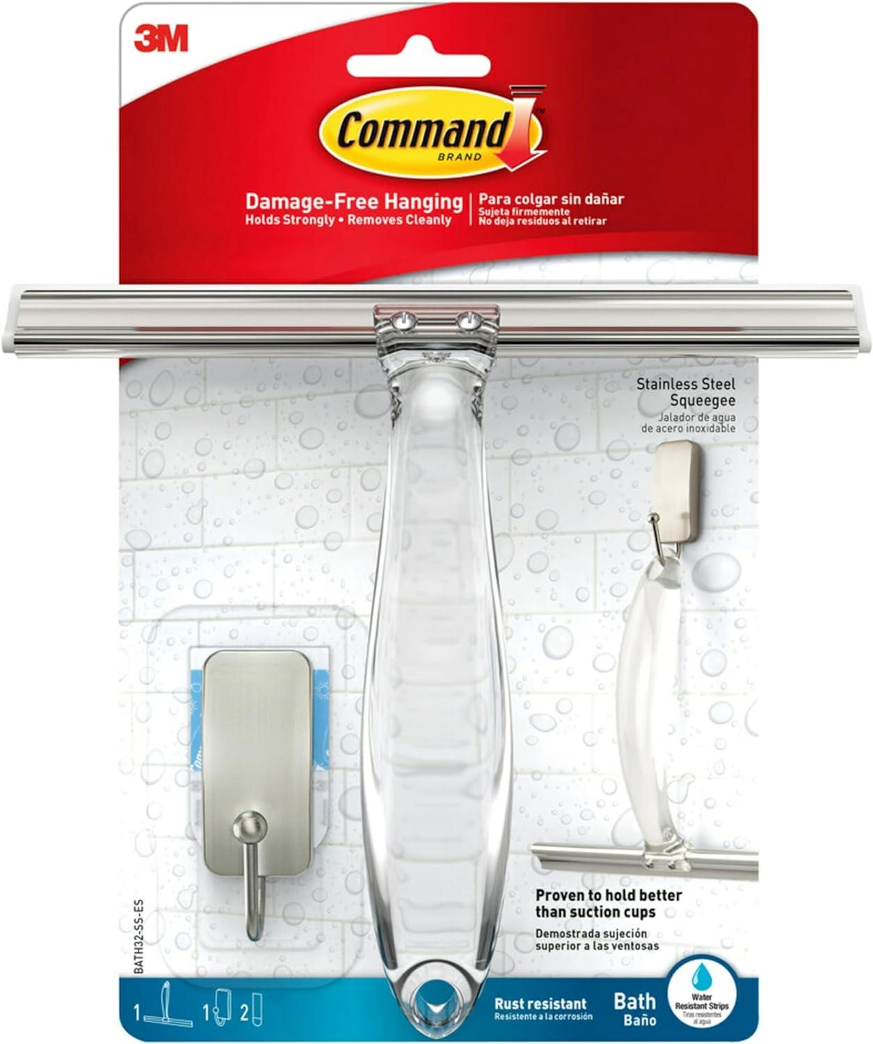 Banyo Duşu ve Küçük, Suya Dayanıklı Yapışkanlı, Nikel, 1 lb Kapasiteli, 1 Silecek, 1 Kanca, 2 Şerit, BATH32-SS-ES Suya Dayanıklı Şeritli Duş Sileceği, Saten/Nikel