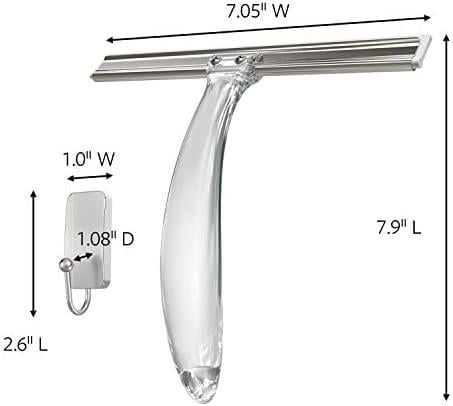Banyo Duşu ve Küçük, Suya Dayanıklı Yapışkanlı, Nikel, 1 lb Kapasiteli, 1 Silecek, 1 Kanca, 2 Şerit, BATH32-SS-ES Suya Dayanıklı Şeritli Duş Sileceği, Saten/Nikel